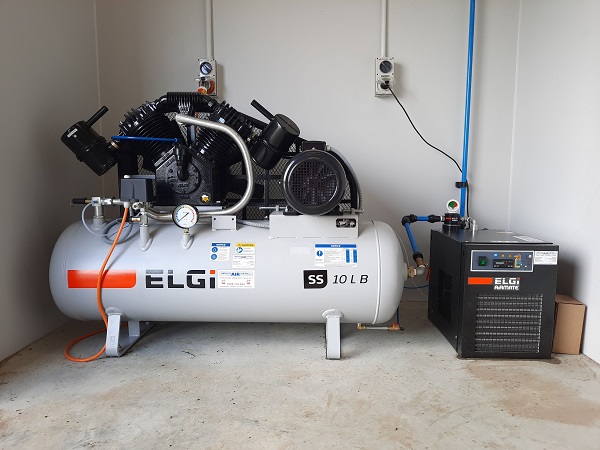 The ELGi piston compressor, air dryer and Aircom air piping Compressed Air Controls installed in Norwood.